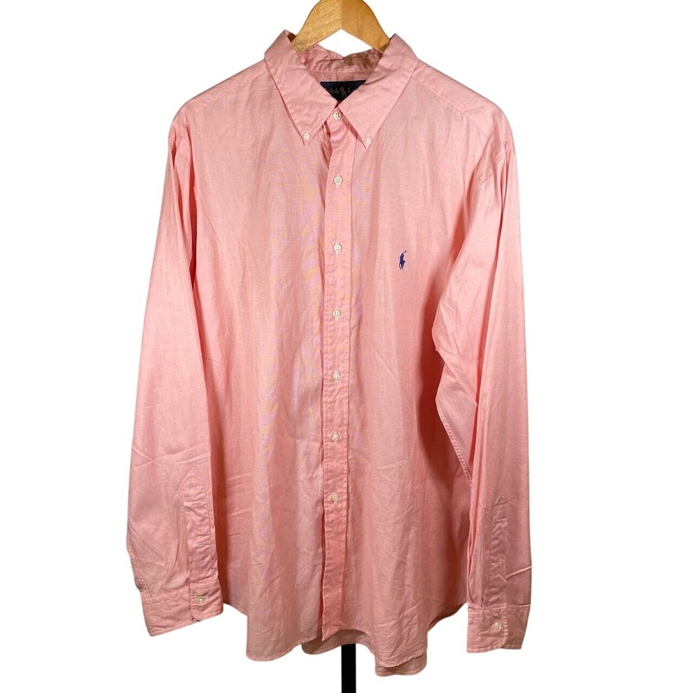 Ralph Lauren Men's Size 17.5 XL Classic Fit Button Down Long Sleeve‎ Shirt Peach